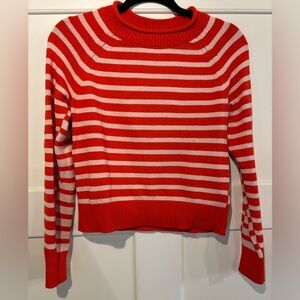 Banana Republic Red & Pink Striped Cotton Blend Knit Crew Neck Sweater, Size XS